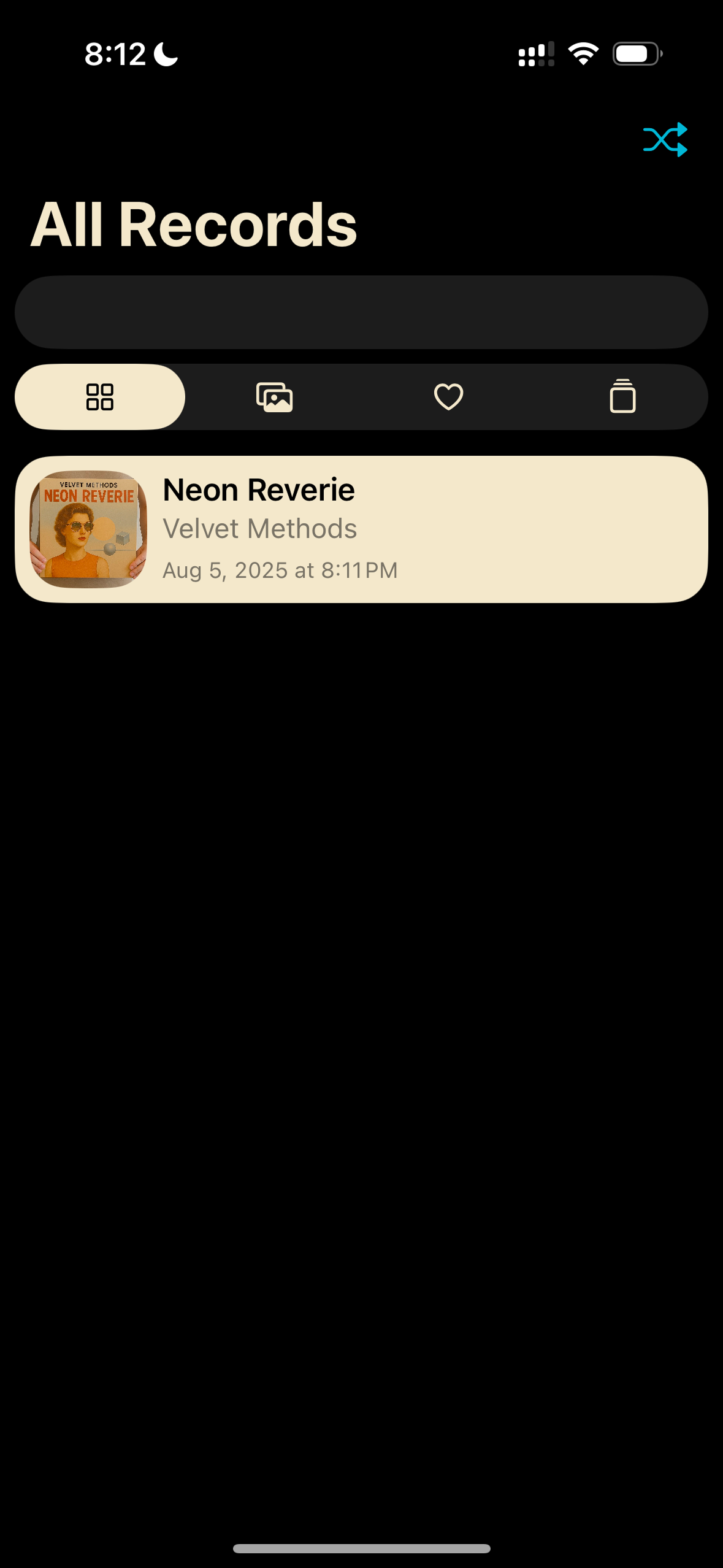 Deep Cuts collection screen